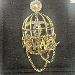 CHANEL Birdcage Brooch Gold with Crystal and Pearl Accent